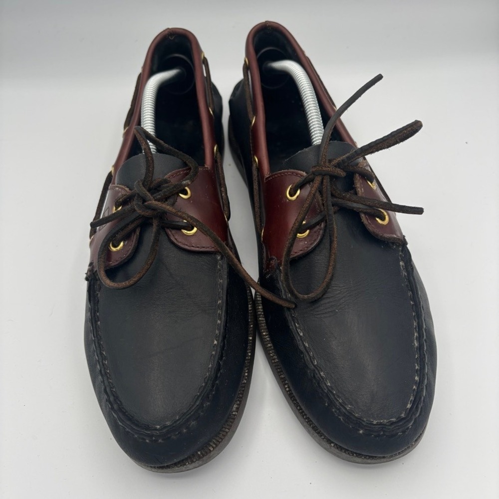 Sperry Boat Shoes Mens Sz 12 Black Brown Leather Authentic Original Deck Shoes - Picture 2 of 10